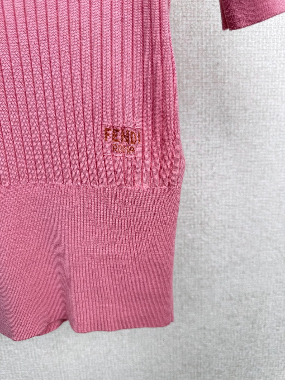 Fendi 25F Knitted Short Sleeves Shirt Pink Wool