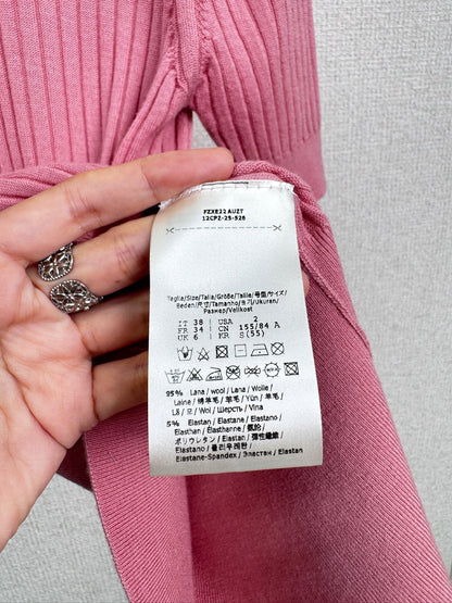 Fendi 25F Knitted Short Sleeves Shirt Pink Wool