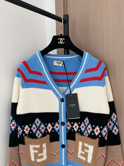 Fendi 25 Round Neck Pockets Mix Colors Viscose Cardigan
