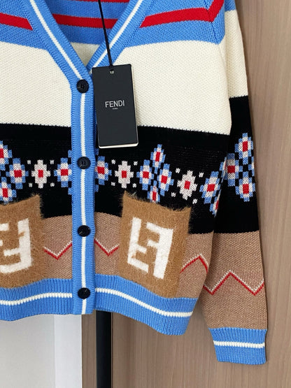 Fendi 25 Round Neck Pockets Mix Colors Viscose Cardigan