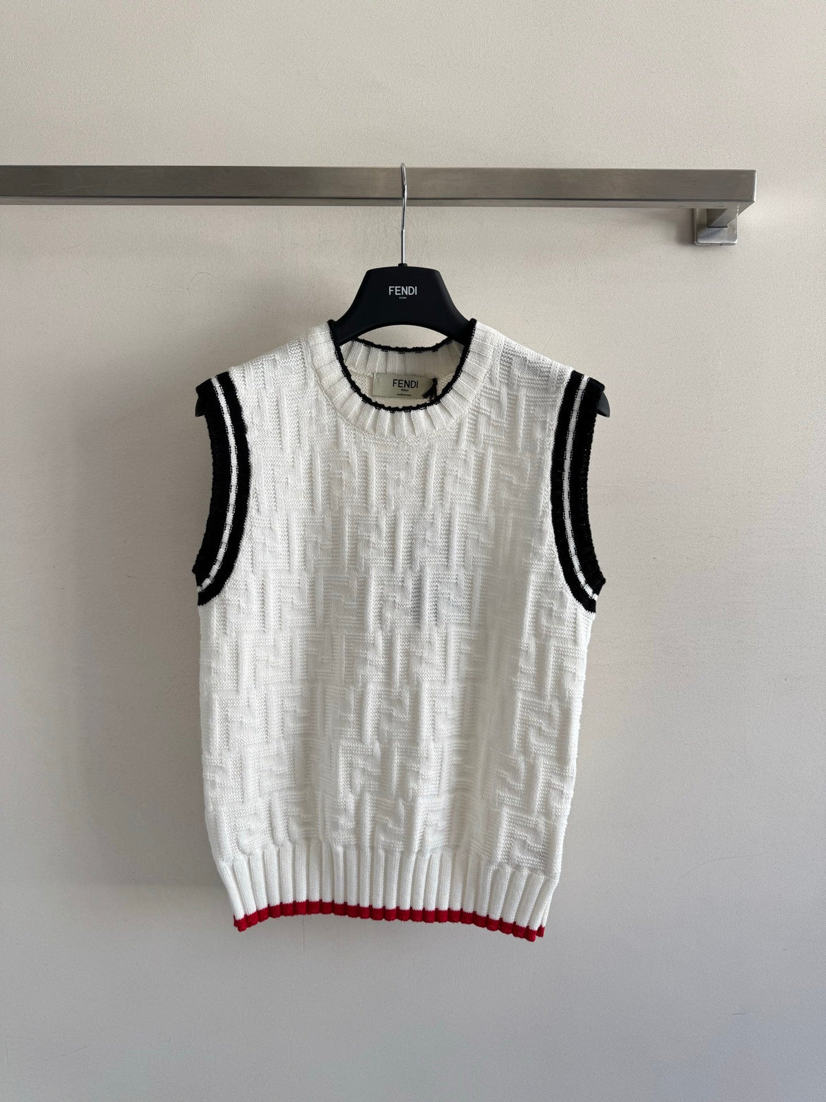 Fendi 25SS Double F Jacquard Knitted Wool White Vest