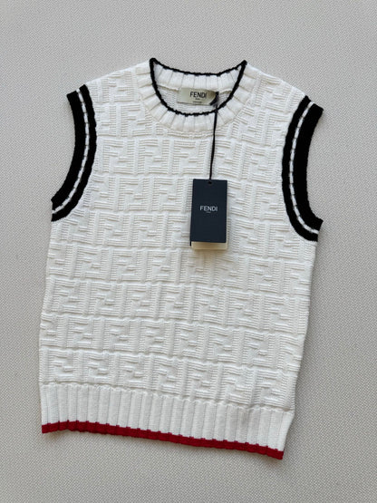 Fendi 25SS Double F Jacquard Knitted Wool White Vest
