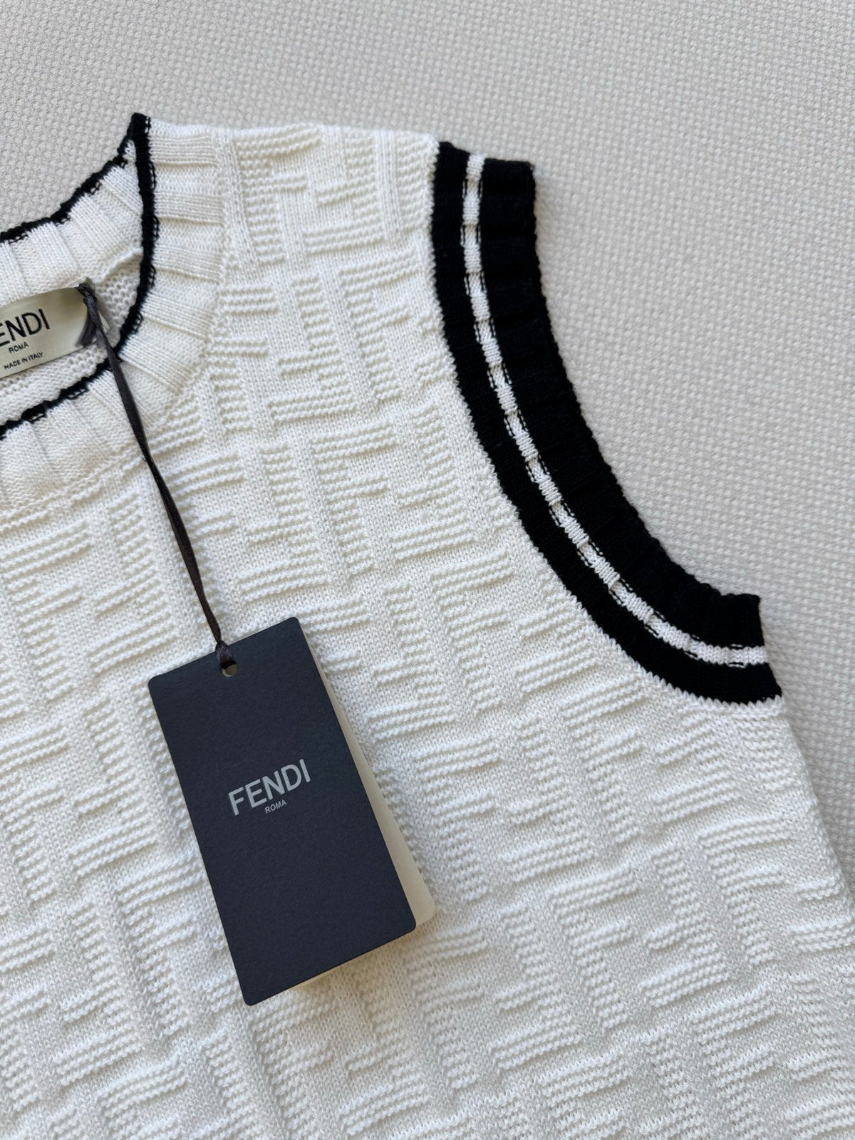 Fendi 25SS Double F Jacquard Knitted Wool White Vest