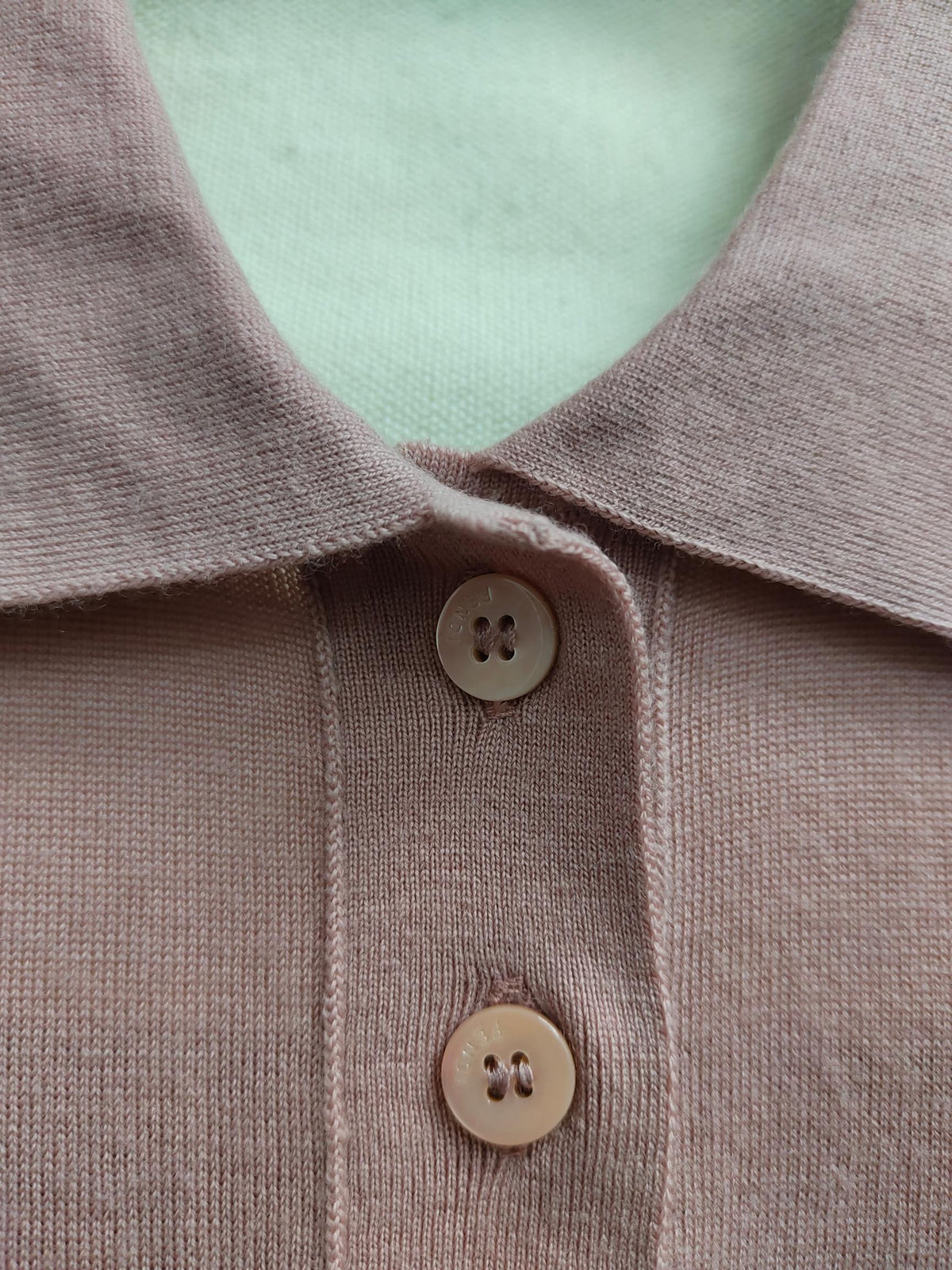 Fendi 25SS Polo Collar Lace Hem Soft Pink Cashmere Shirt