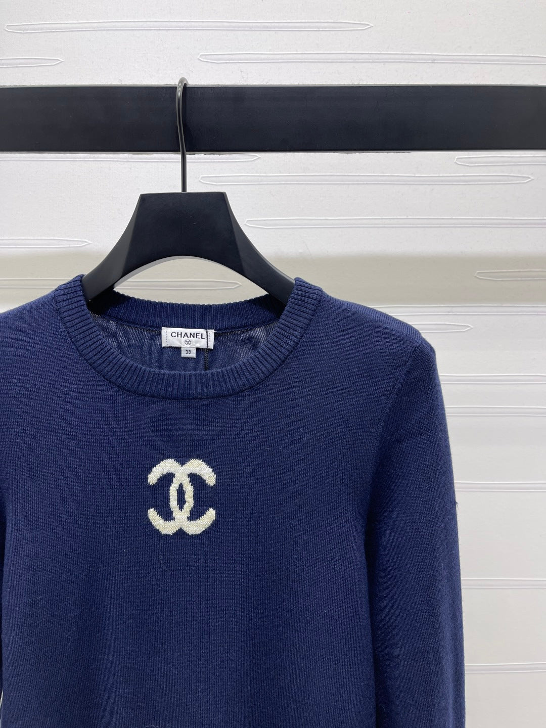 CC 25 Jacquard Double C Logo Pullover Sweater Blue Wool Cashmere