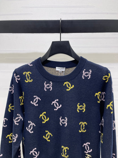 CC 25 Jacquard Long-Sleeved Pullover Sweater Black Wool
