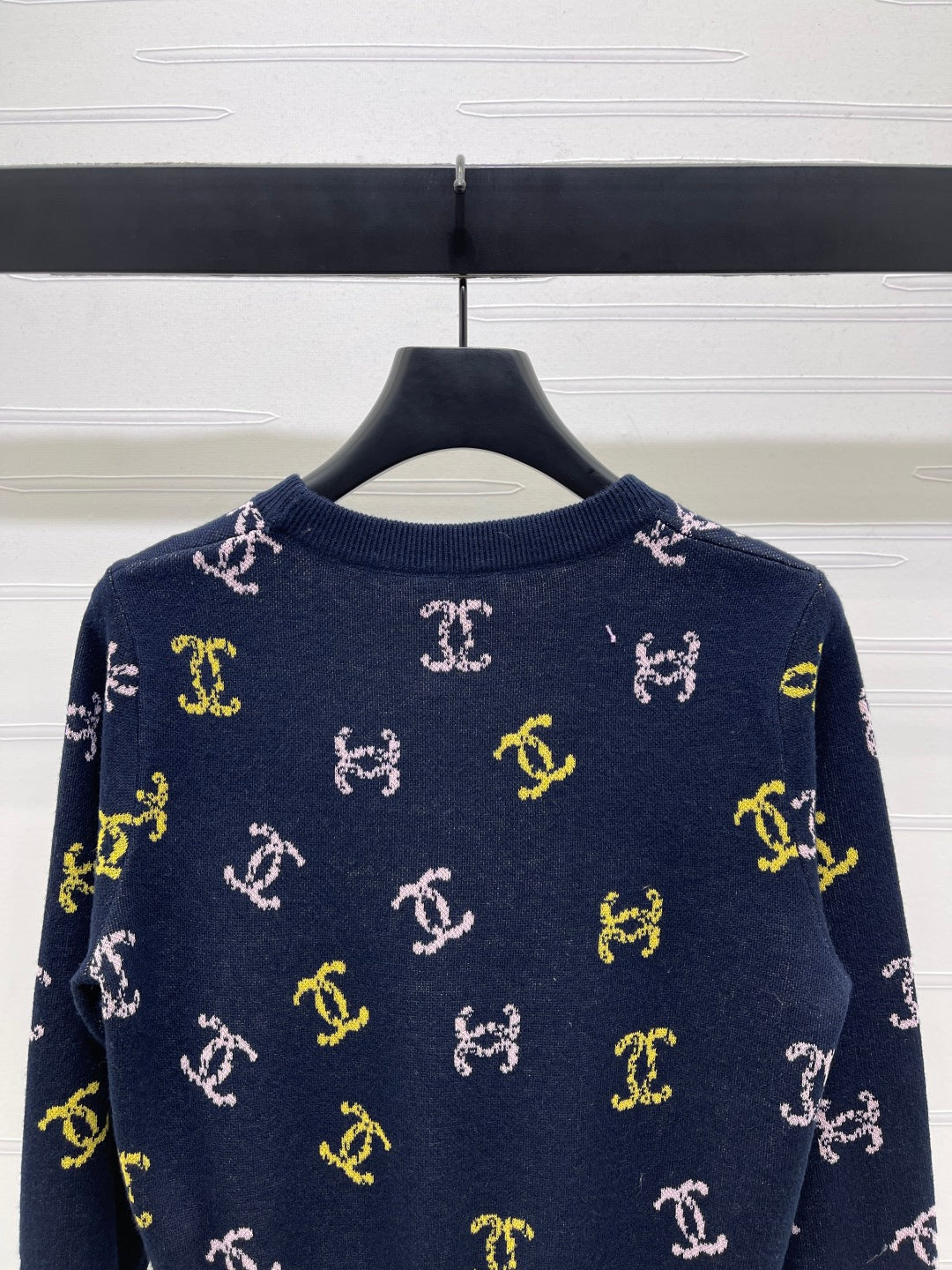 CC 25 Jacquard Long-Sleeved Pullover Sweater Black Wool