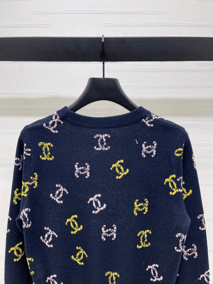 CC 25 Jacquard Long-Sleeved Pullover Sweater Black Wool