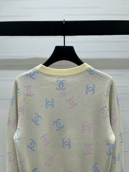 CC 25 Jacquard Long-Sleeved Pullover Sweater Yellow Wool