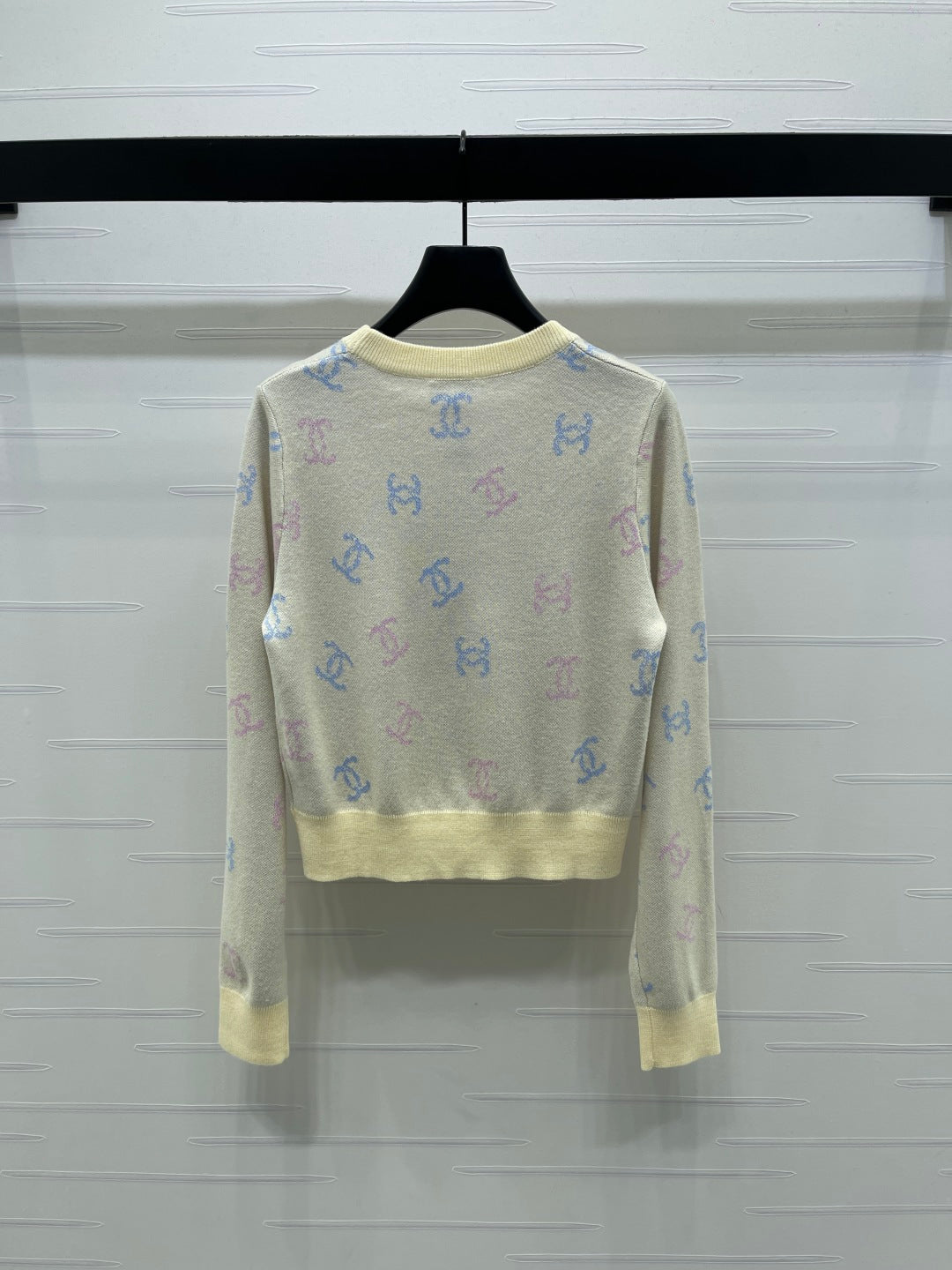 CC 25 Jacquard Long-Sleeved Pullover Sweater Yellow Wool