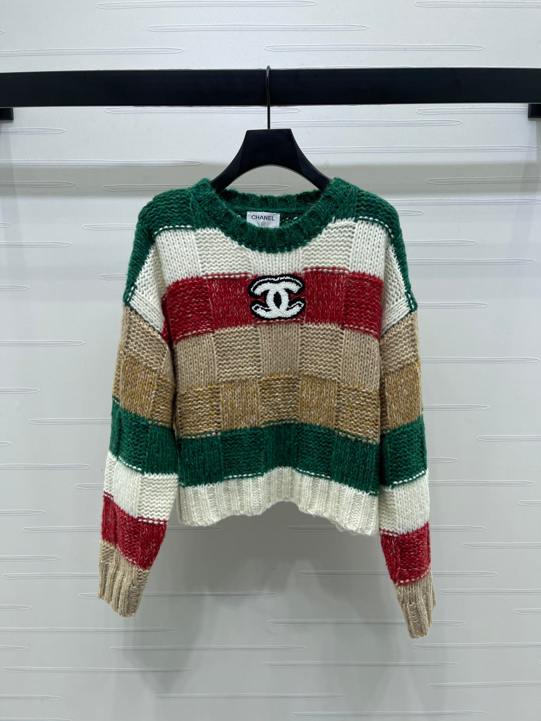 CC 25 Striped Long-Sleeved Pullover Sweater Green Wool