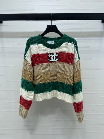 CC 25 Striped Long-Sleeved Pullover Sweater Green Wool