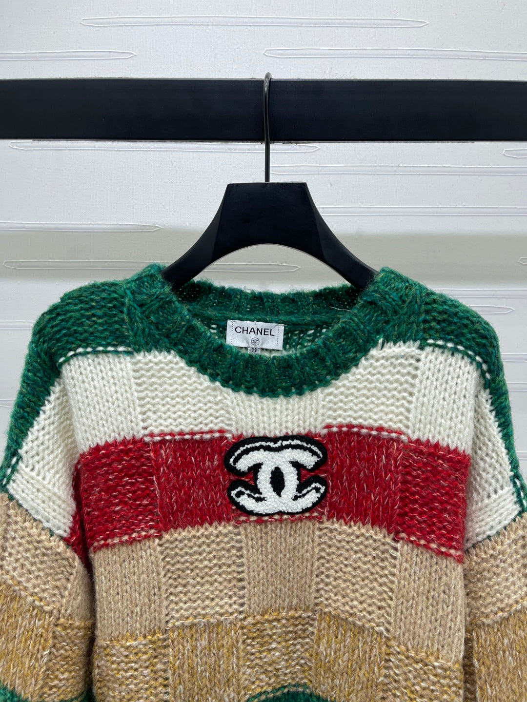 CC 25 Striped Long-Sleeved Pullover Sweater Green Wool