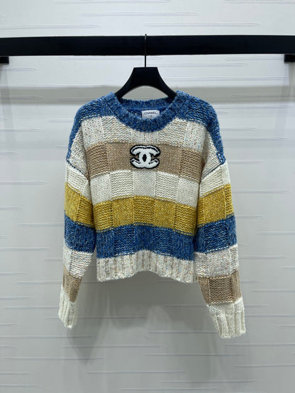 CC 25 Striped Long-Sleeved Pullover Sweater Blue Wool