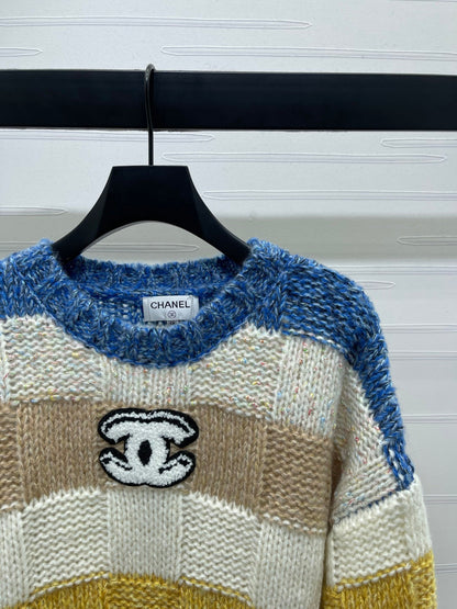 CC 25 Striped Long-Sleeved Pullover Sweater Blue Wool