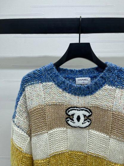 CC 25 Striped Long-Sleeved Pullover Sweater Blue Wool
