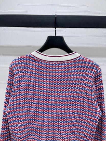 CC 25 Round Neck Knitted Wool Long-Sleeved Red Cardigan