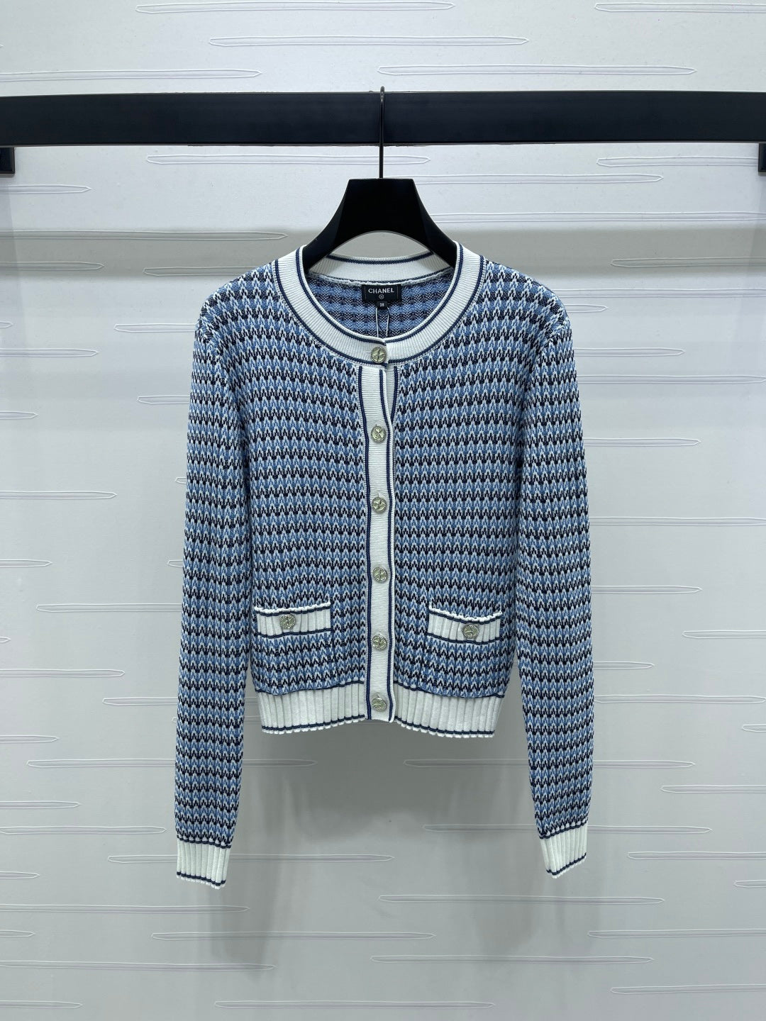 CC 25 Round Neck Knitted Wool Long-Sleeved Blue Cardigan