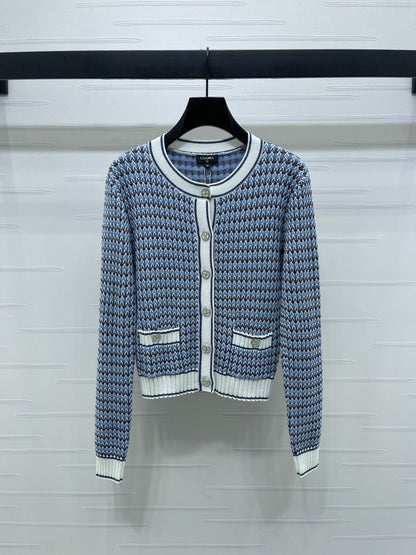 CC 25 Round Neck Knitted Wool Long-Sleeved Blue Cardigan