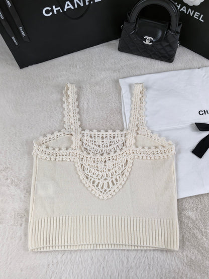 CC Small Crochet Flower Hollow Cream Alpaca Sling