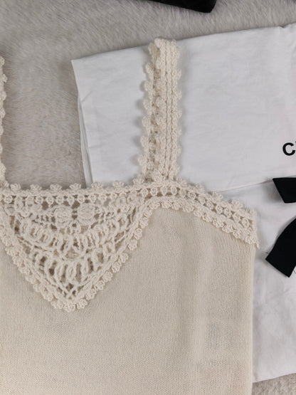 CC Small Crochet Flower Hollow Cream Alpaca Sling