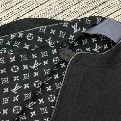 LV 25FW Double-Faced Wool Coat Jacket Lambskin Edge Black 311694