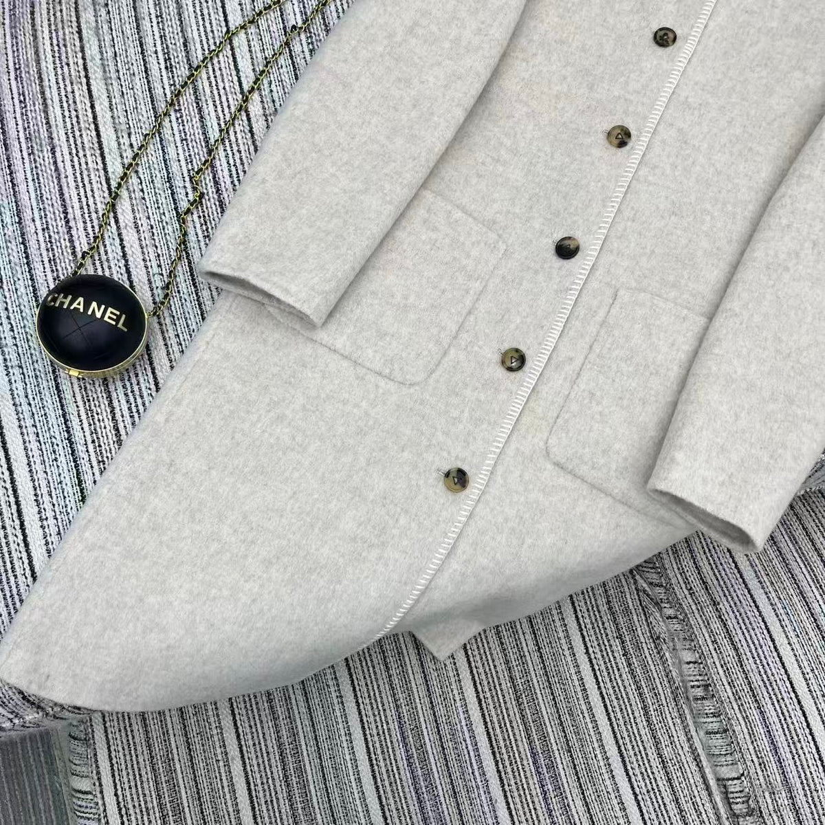 LV 25FW Double-Faced Wool Long Coat Light Gray 311668