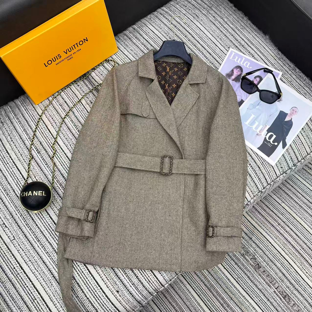 LV 25F Lapel Windbreaker Style Suit Jacket Gray Wool 311589