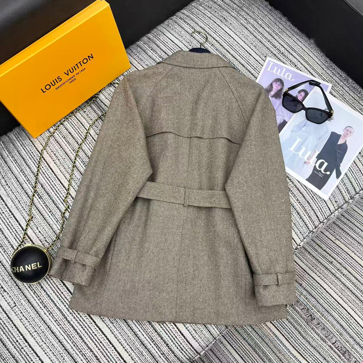 LV 25F Lapel Windbreaker Style Suit Jacket Gray Wool 311589