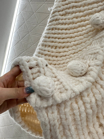 CC 25 Double C Hollow Letter Knit Cream Cardigan