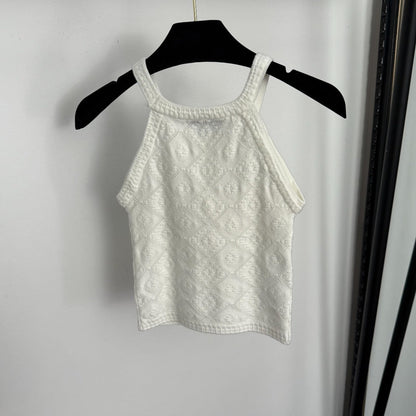 CC Diamond Logo Embellished Off-the-Shoulder Knit Camisole