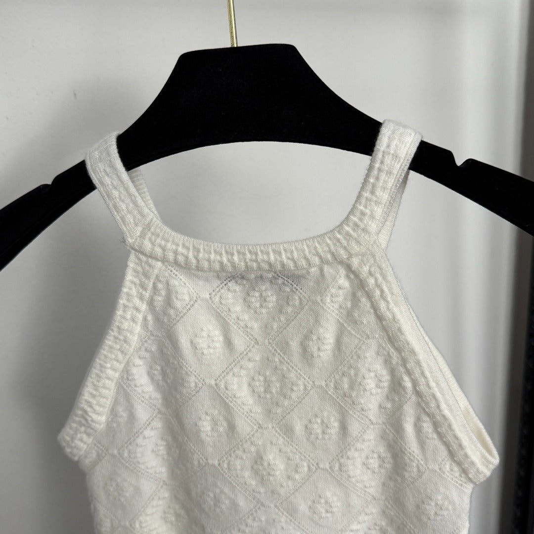 CC Diamond Logo Embellished Off-the-Shoulder Knit Camisole