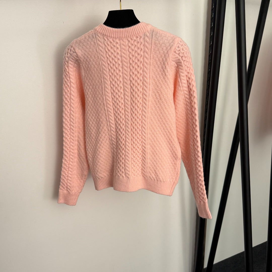 CC Double-Pocket Long-sleeved Cable-knit Cardigan