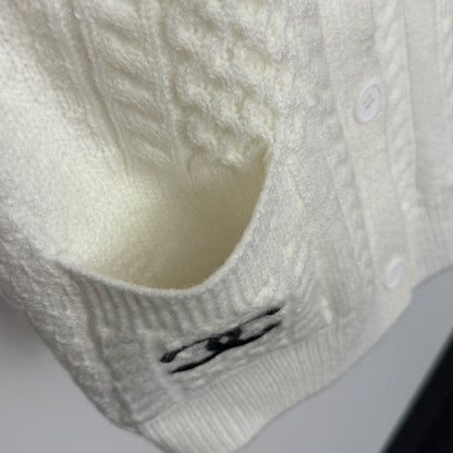 CC Double-Pocket Long-sleeved Cable-knit Cardigan