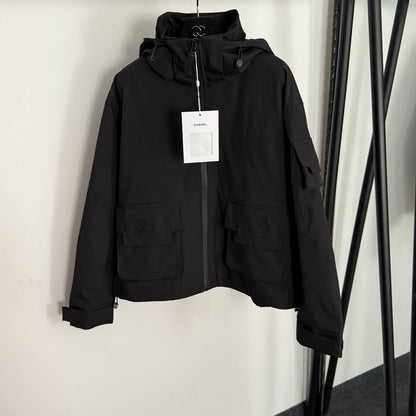 CC Pocket Velcro Long-sleeved Hooded Windbreaker Jacket