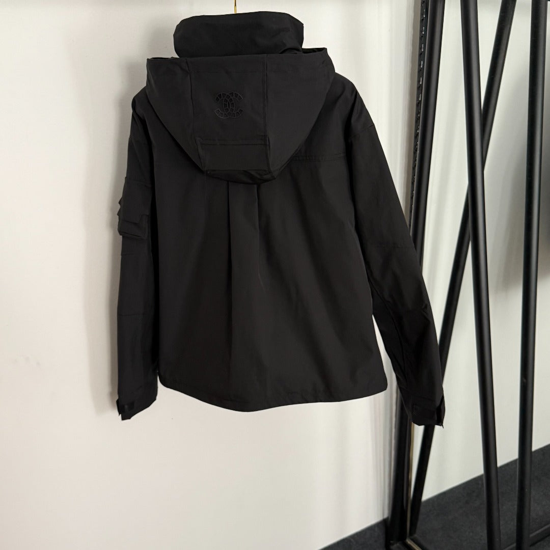 CC Pocket Velcro Long-sleeved Hooded Windbreaker Jacket