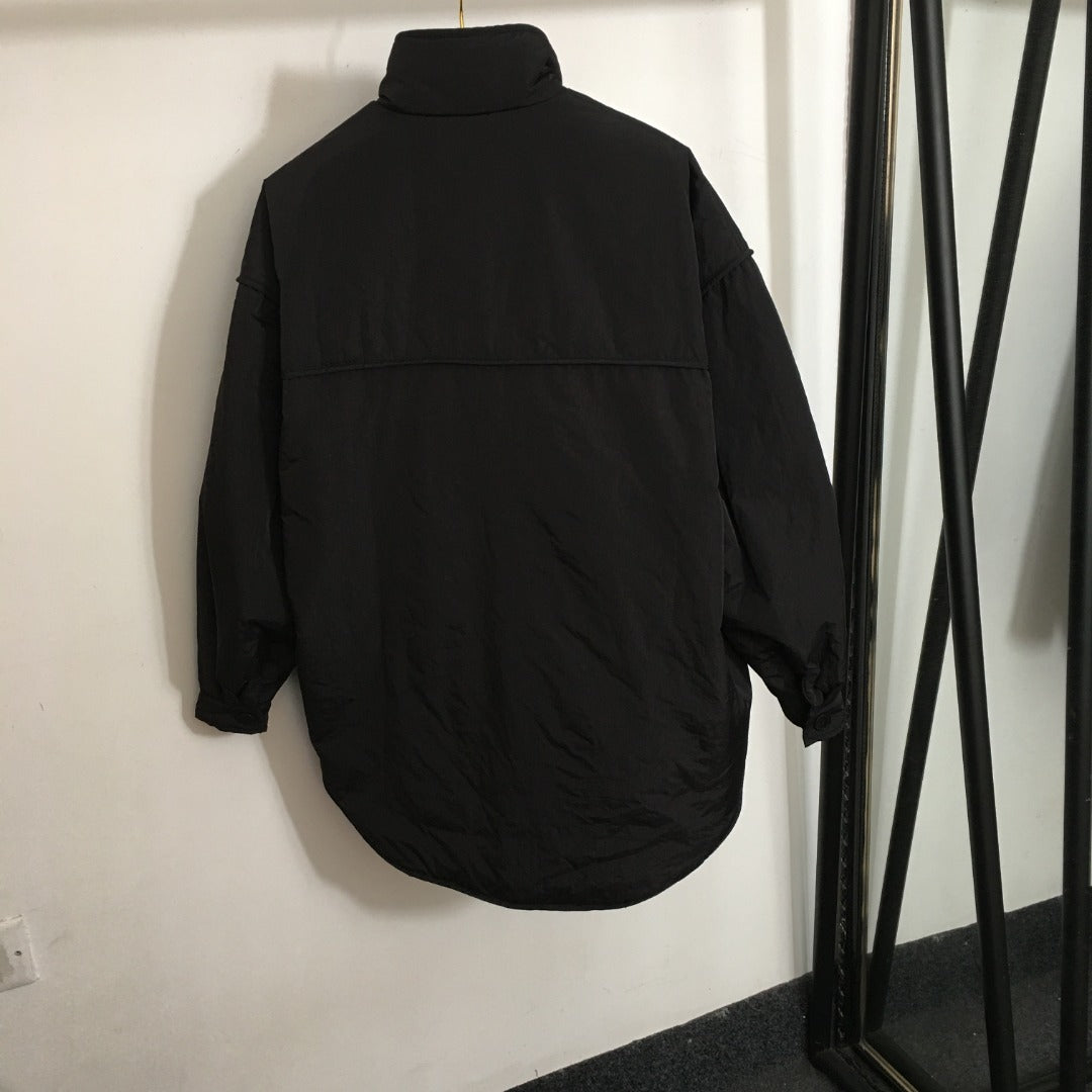 CC Logo Offset Printed Double Pocket Stand Collar Long Sleeve Cotton Jacket