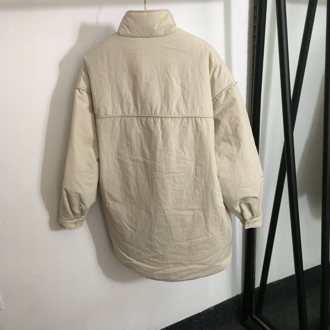 CC Logo Offset Printed Double Pocket Stand Collar Long Sleeve Cotton Jacket