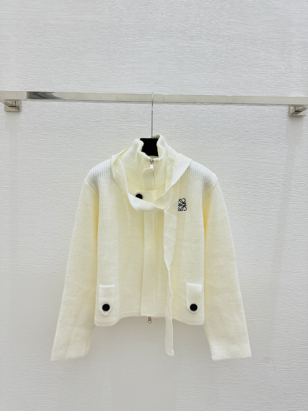 Loewe Solid Turtleneck Wool Knit Long-Sleeved Cardigan