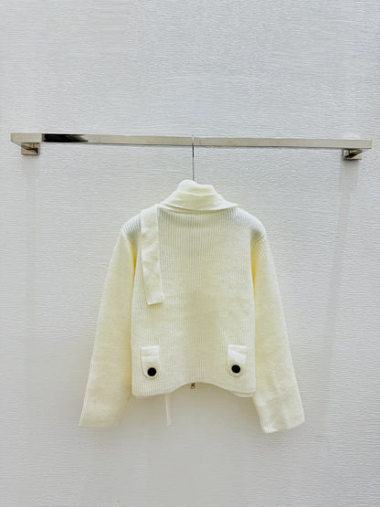 Loewe Solid Turtleneck Wool Knit Long-Sleeved Cardigan