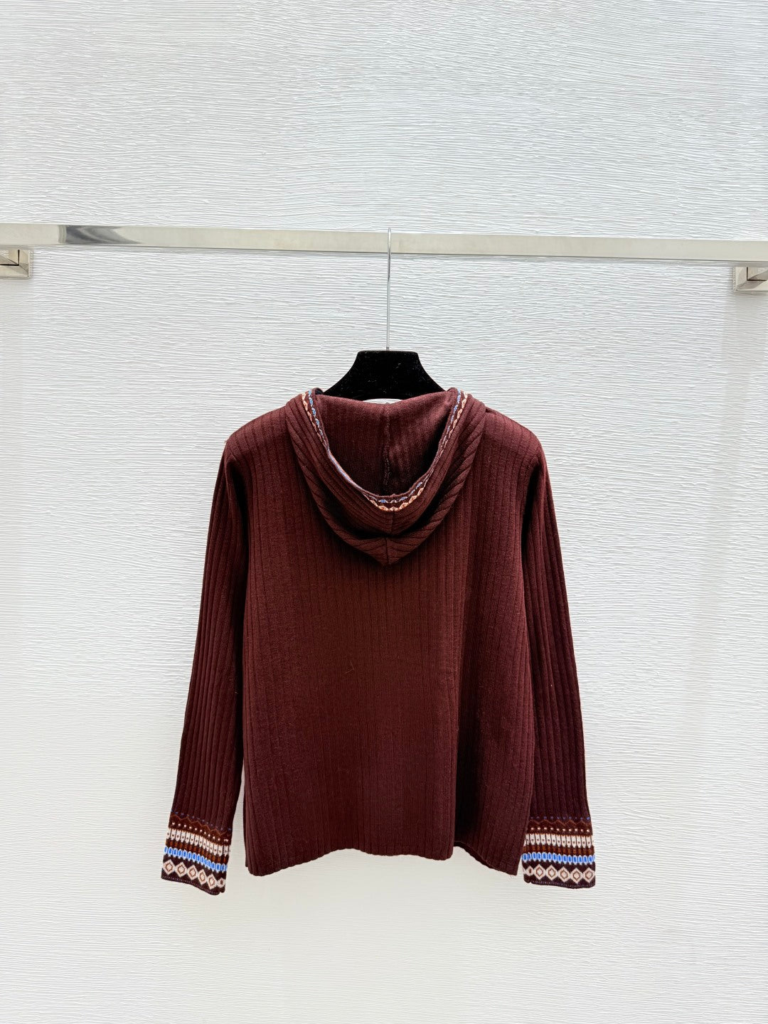 Loewe Hooded Contrast Striped Knit Wool Cashmere Long Sleeve Top