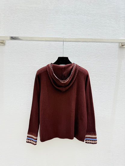 Loewe Hooded Contrast Striped Knit Wool Cashmere Long Sleeve Top