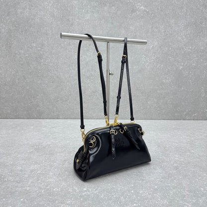 Miu McDonal Dumpling Black 24cm Bag in Oli-waxed