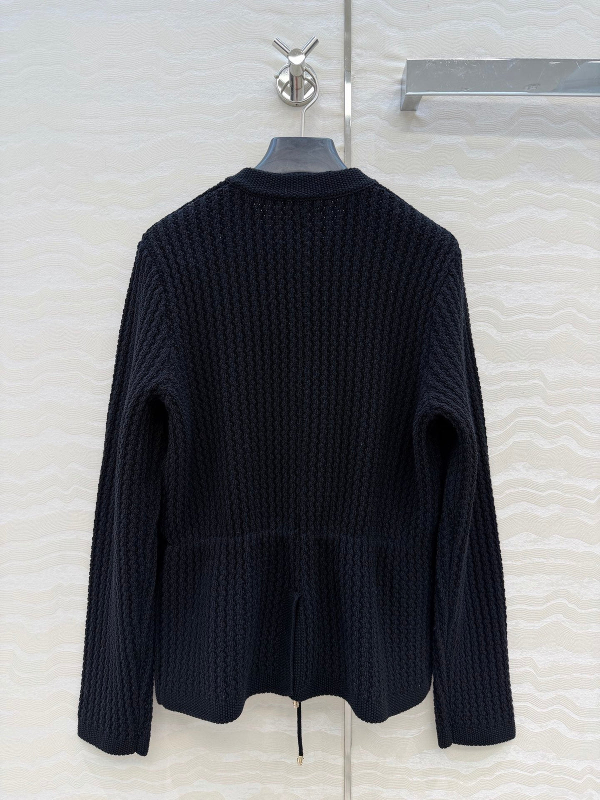 Chanel 26c Rhinestone Buckle Belt Cardigan Black Wool 333722