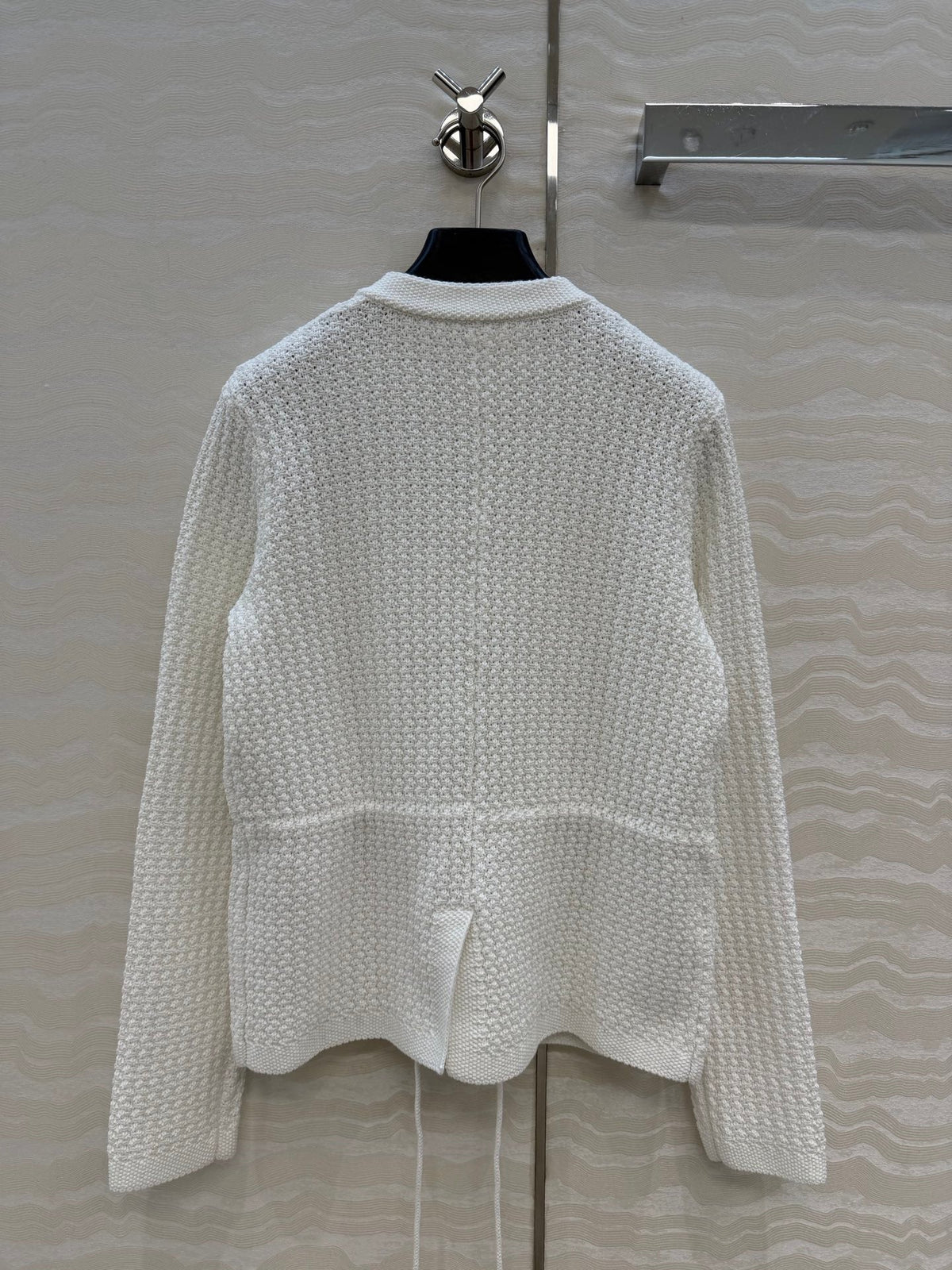 Chanel 26c Rhinestone Buckle Belt Cardigan White Wool 333715