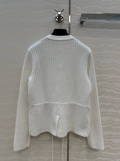 Chanel 26c Rhinestone Buckle Belt Cardigan White Wool 333715