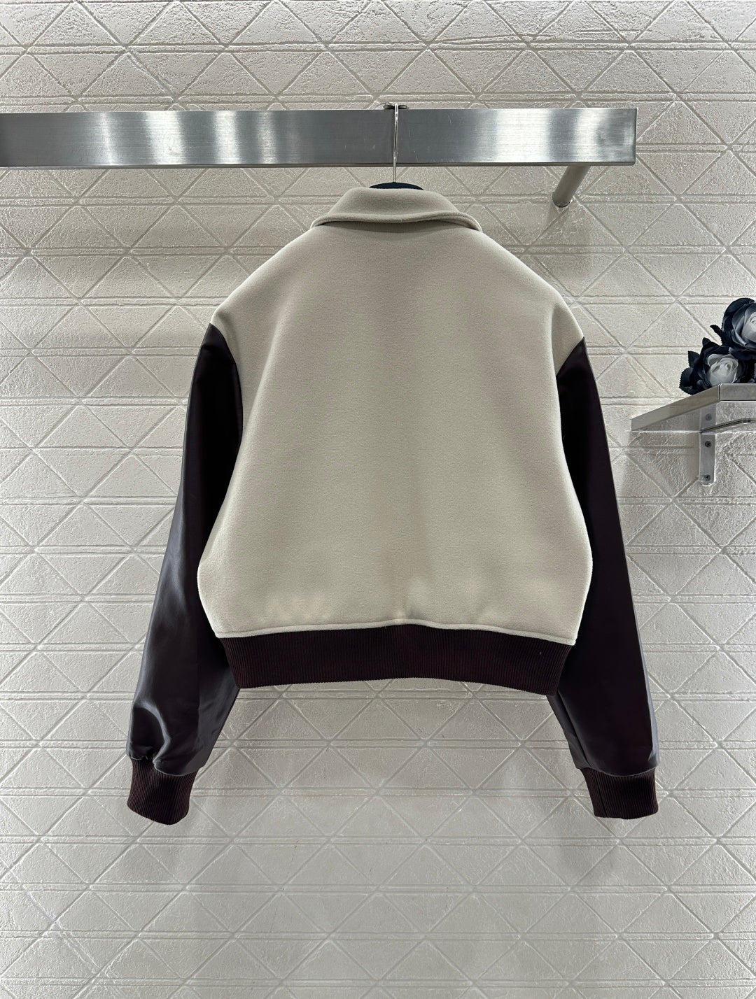 LV 26 Patchwork Leather Baseball Wool Jacket
