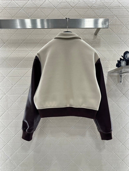 LV 26 Patchwork Leather Baseball Wool Jacket