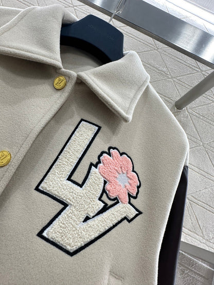 LV 26 Patchwork Leather Baseball Wool Jacket