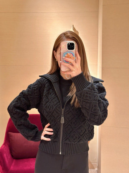 LV 25 Logo Pattern Collared Knit Cardigan
